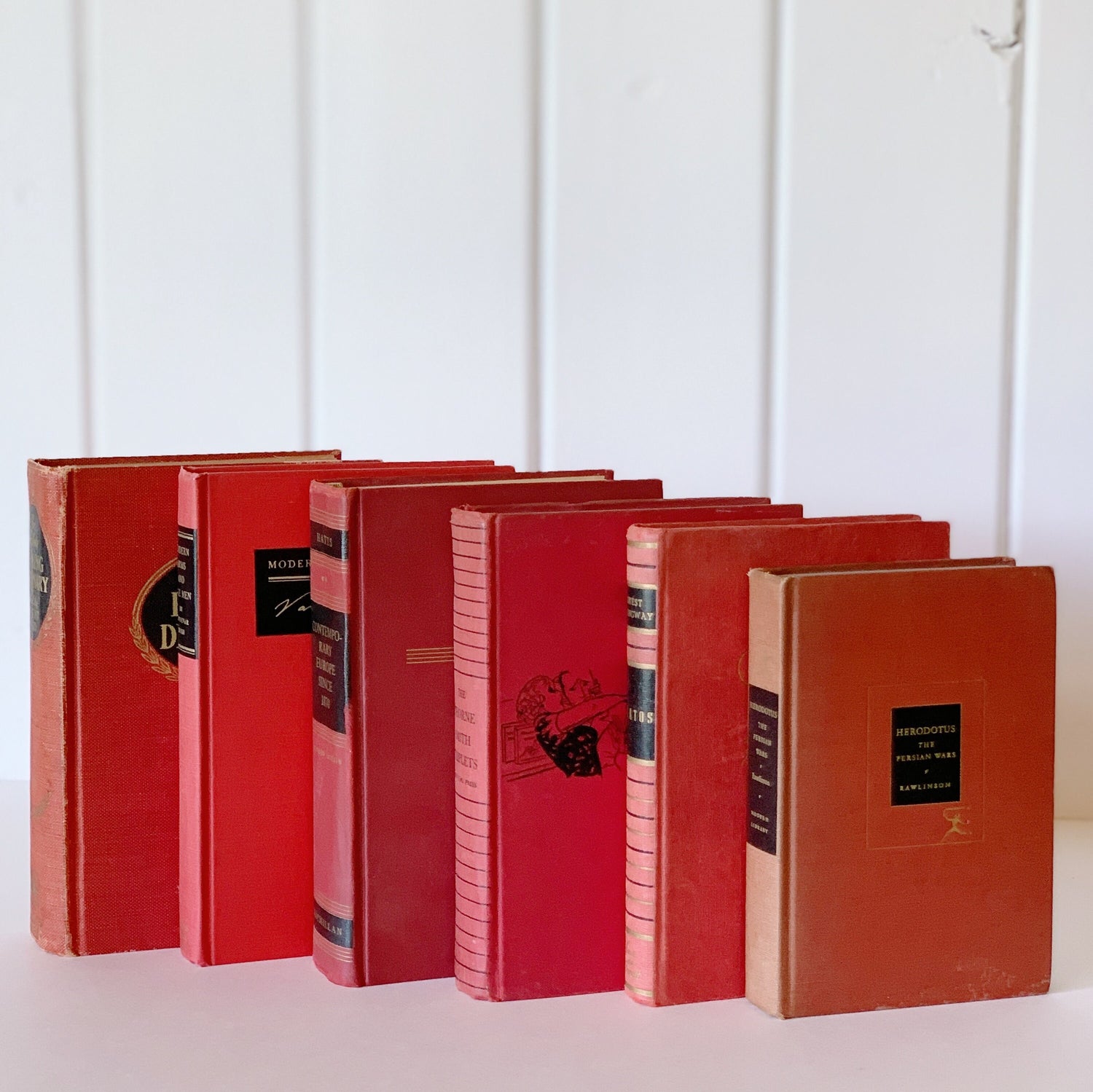 Red and Black Vintage Book Set, Decorative Books, Mid-Century Modern Shelf Styling Book Bundle