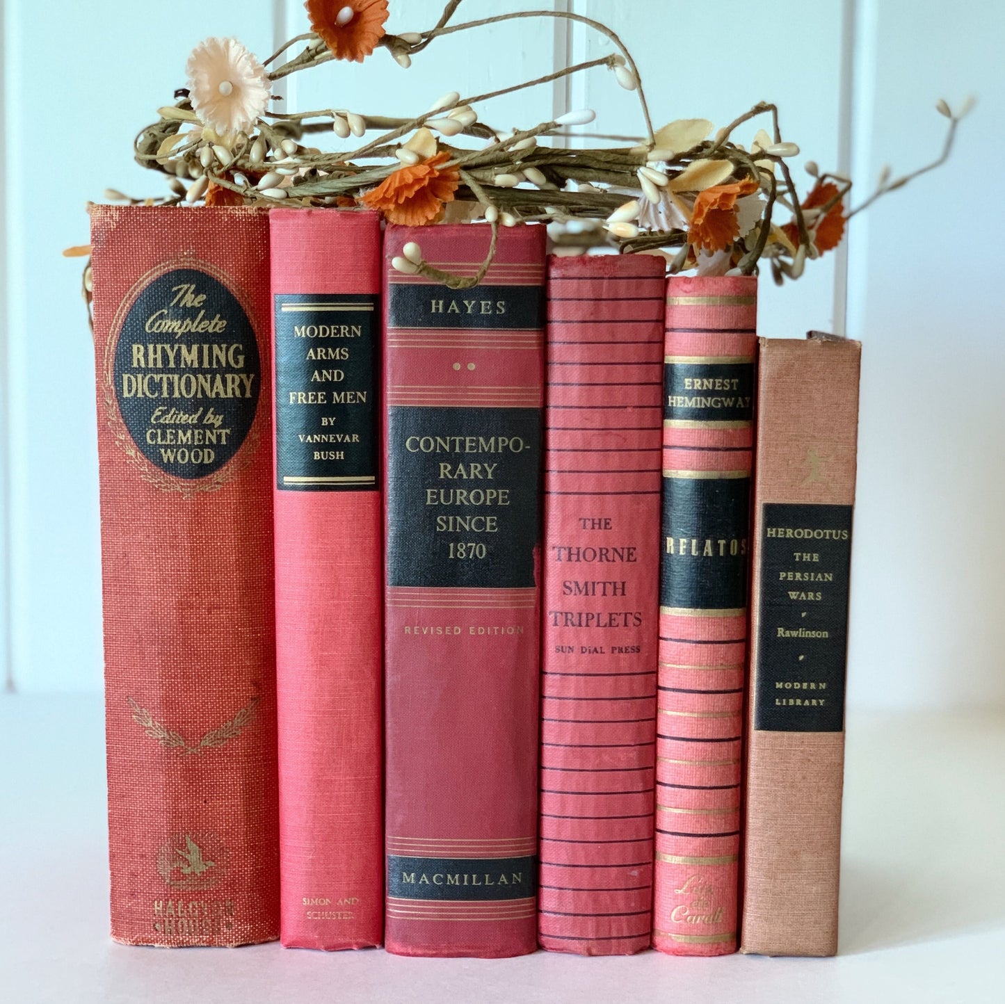 Red and Black Vintage Book Set, Decorative Books, Mid-Century Modern Shelf Styling Book Bundle