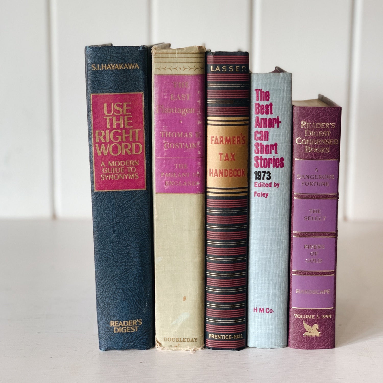 Purple and Blue Vintage Decorative Books, Vintage Book Set With Purple for Shelf Styling