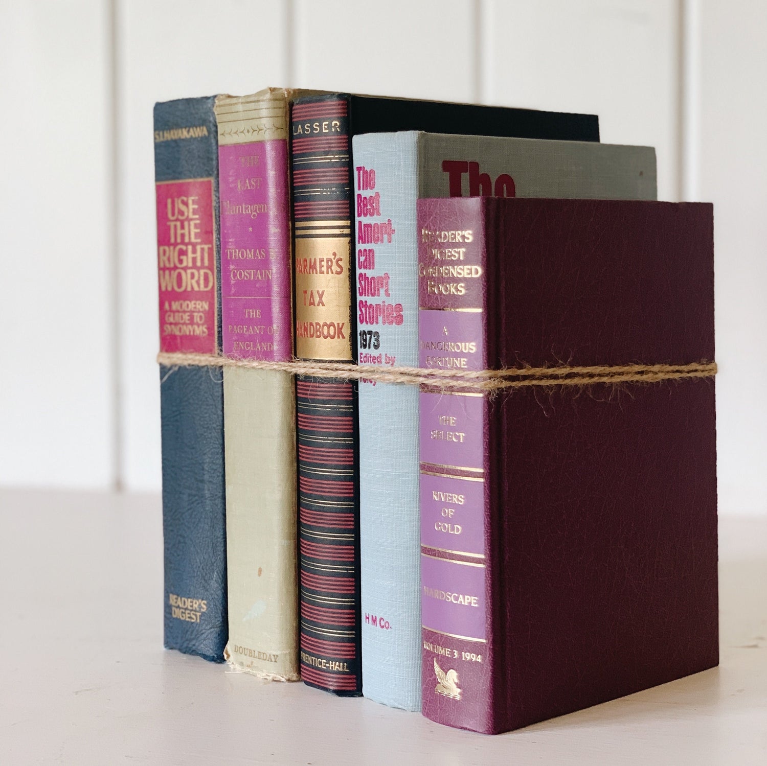 Purple and Blue Vintage Decorative Books, Vintage Book Set With Purple for Shelf Styling