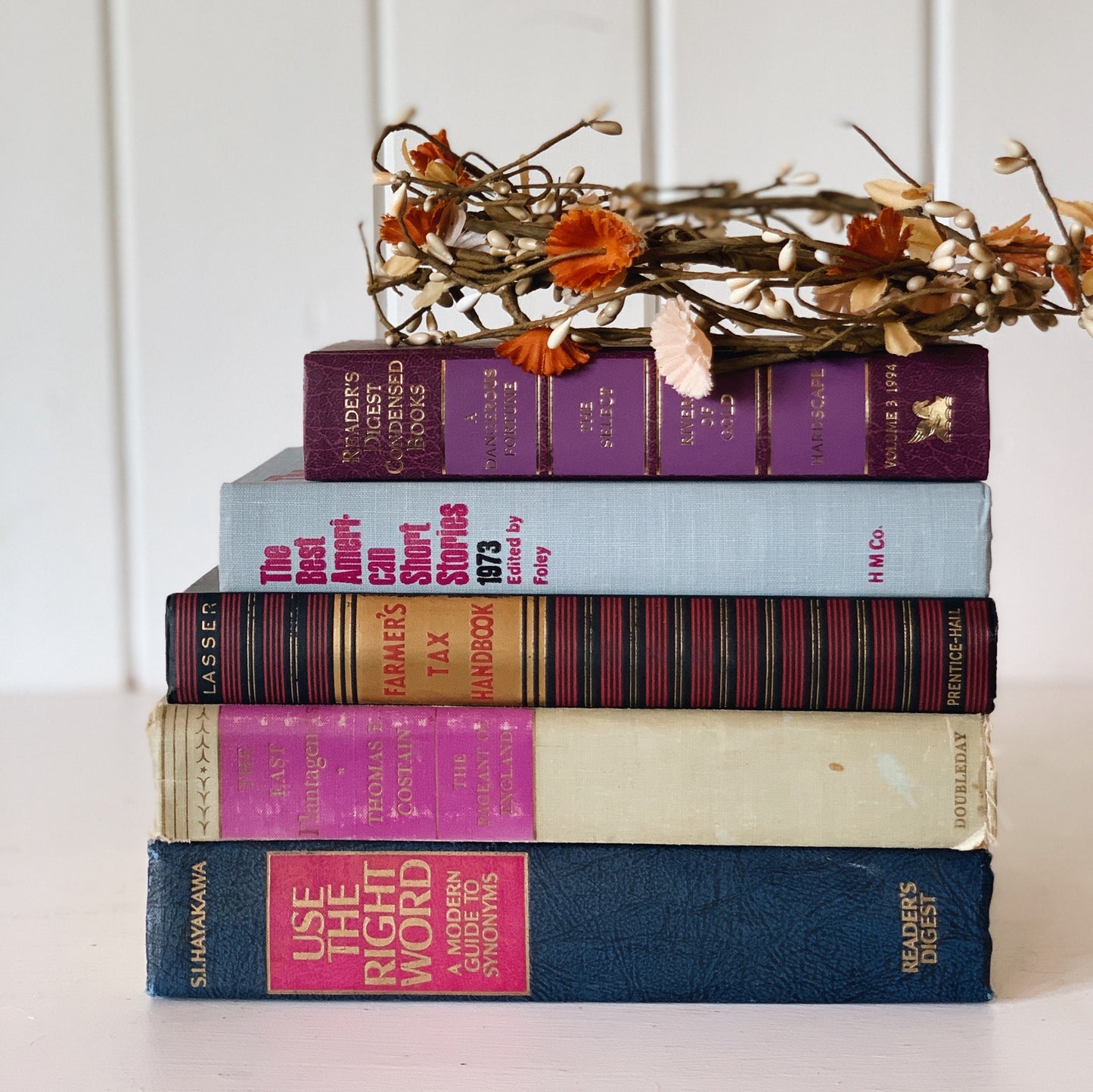 Purple and Blue Vintage Decorative Books, Vintage Book Set With Purple for Shelf Styling