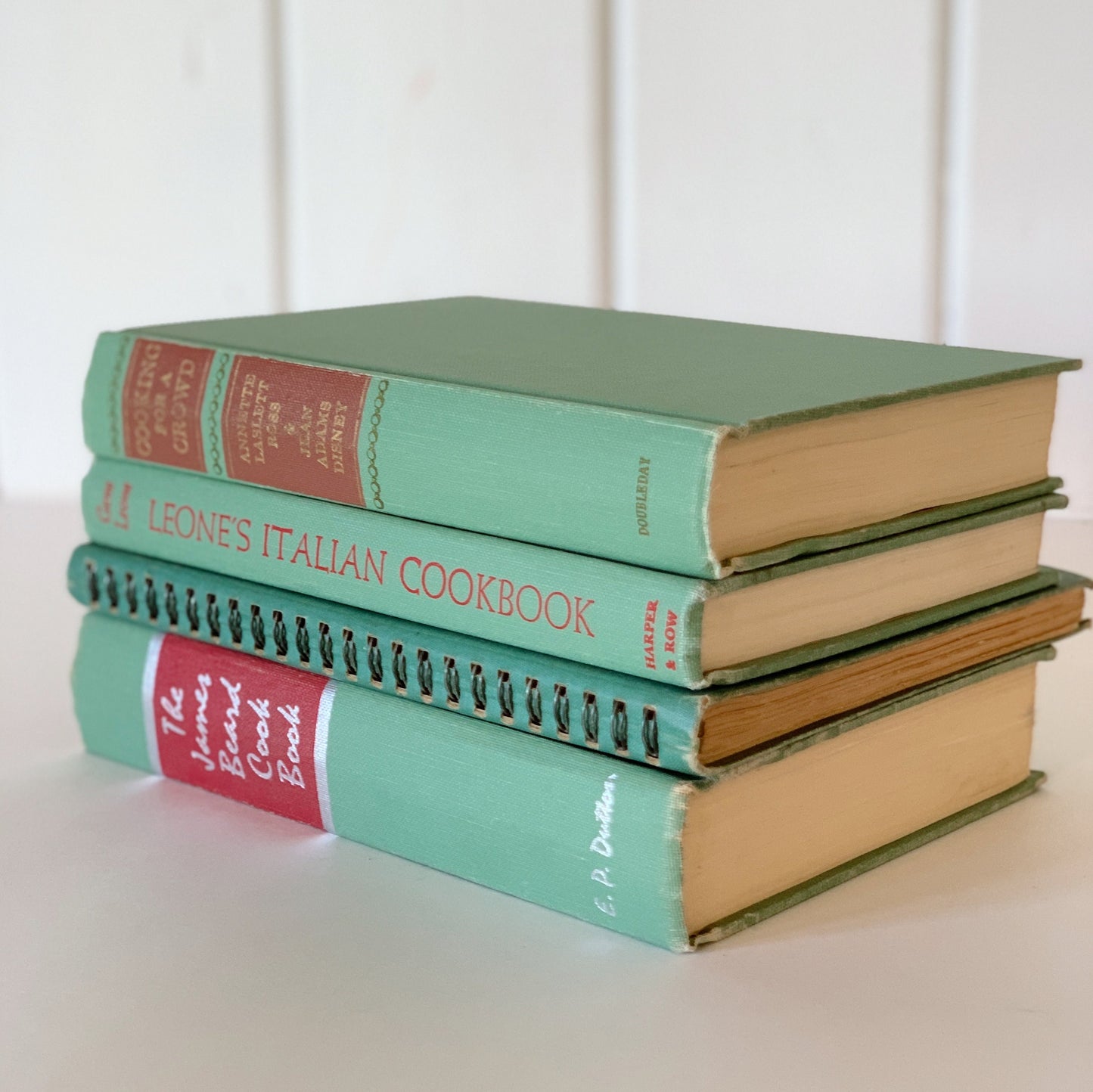 Teal Green Vintage Cookbooks, Farmhouse Kitchen Decor, Old Cookbooks, Vintage Book Set