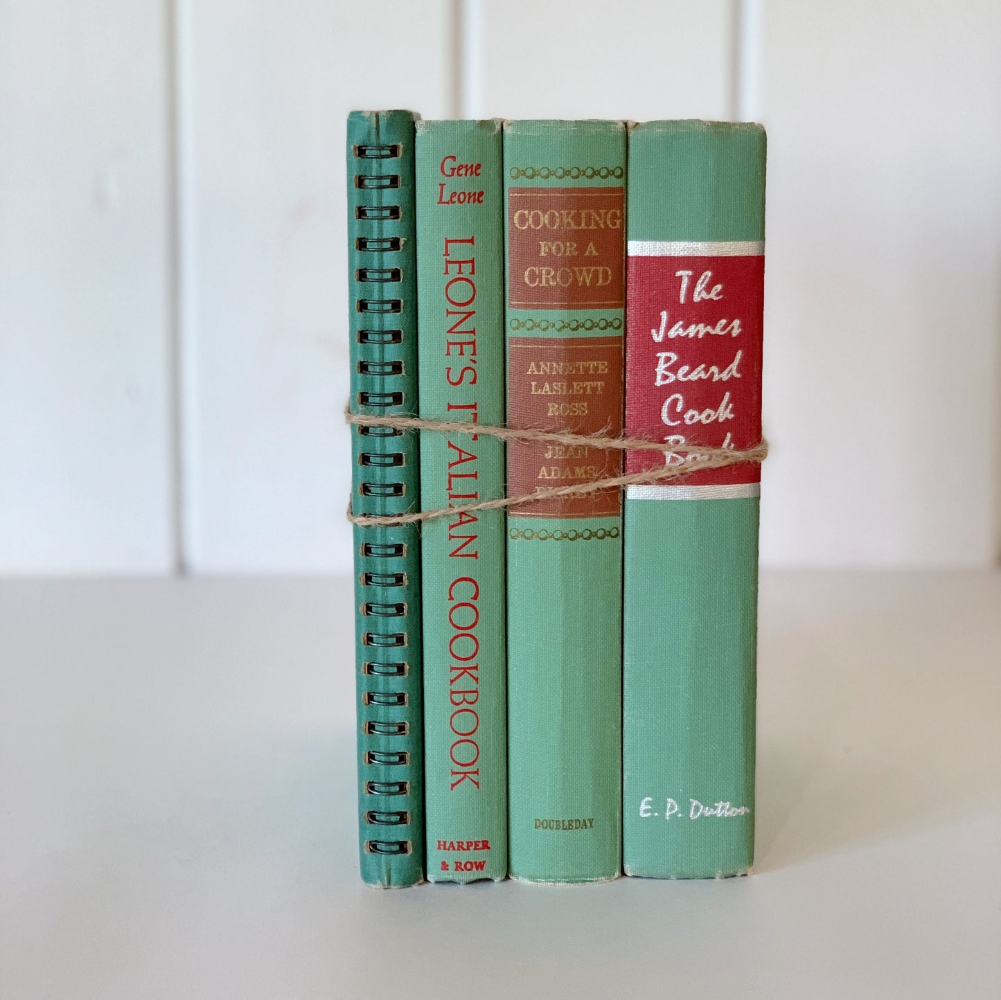 Teal Green Vintage Cookbooks, Farmhouse Kitchen Decor, Old Cookbooks, Vintage Book Set