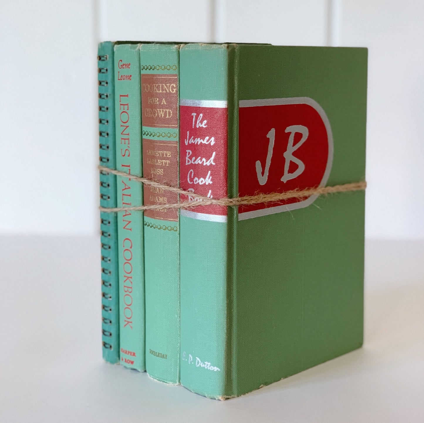 Teal Green Vintage Cookbooks, Farmhouse Kitchen Decor, Old Cookbooks, Vintage Book Set