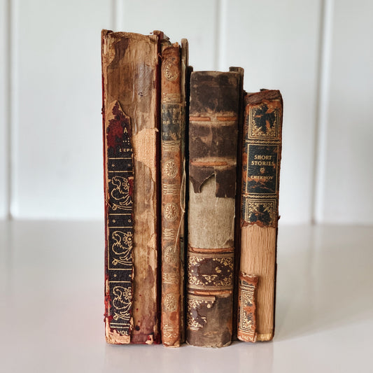 Antique Leather-Bound Distressed Books, 1700s, 1800s, 1900s Book Bundle