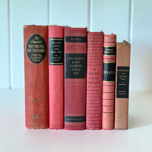 Red and Black Vintage Book Set, Decorative Books, Mid-Century Modern Shelf Styling Book Bundle