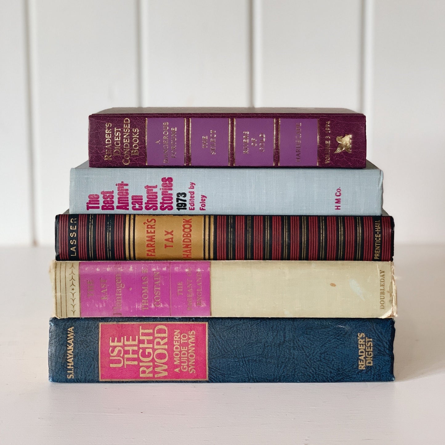 Purple and Blue Vintage Decorative Books, Vintage Book Set With Purple for Shelf Styling