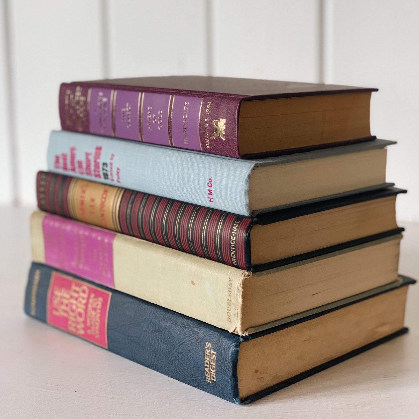 Purple and Blue Vintage Decorative Books, Vintage Book Set With Purple for Shelf Styling