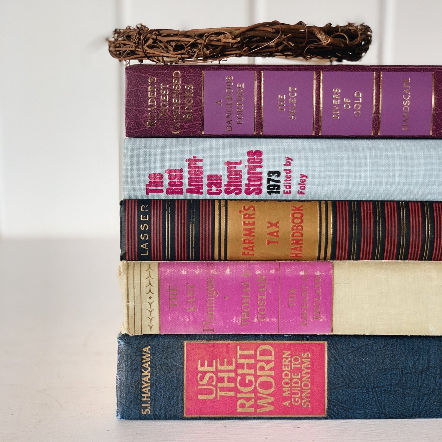 Purple and Blue Vintage Decorative Books, Vintage Book Set With Purple for Shelf Styling