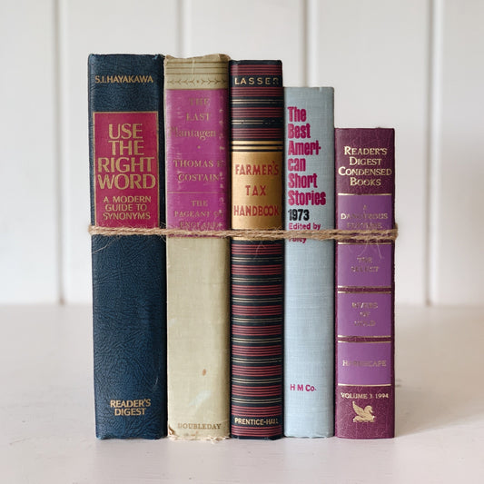 Purple and Blue Vintage Decorative Books, Vintage Book Set With Purple for Shelf Styling