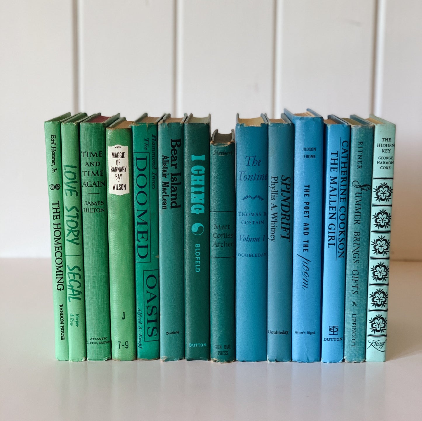 Vintage Blue and Green Retro Books for Decor, Vintage Book Set