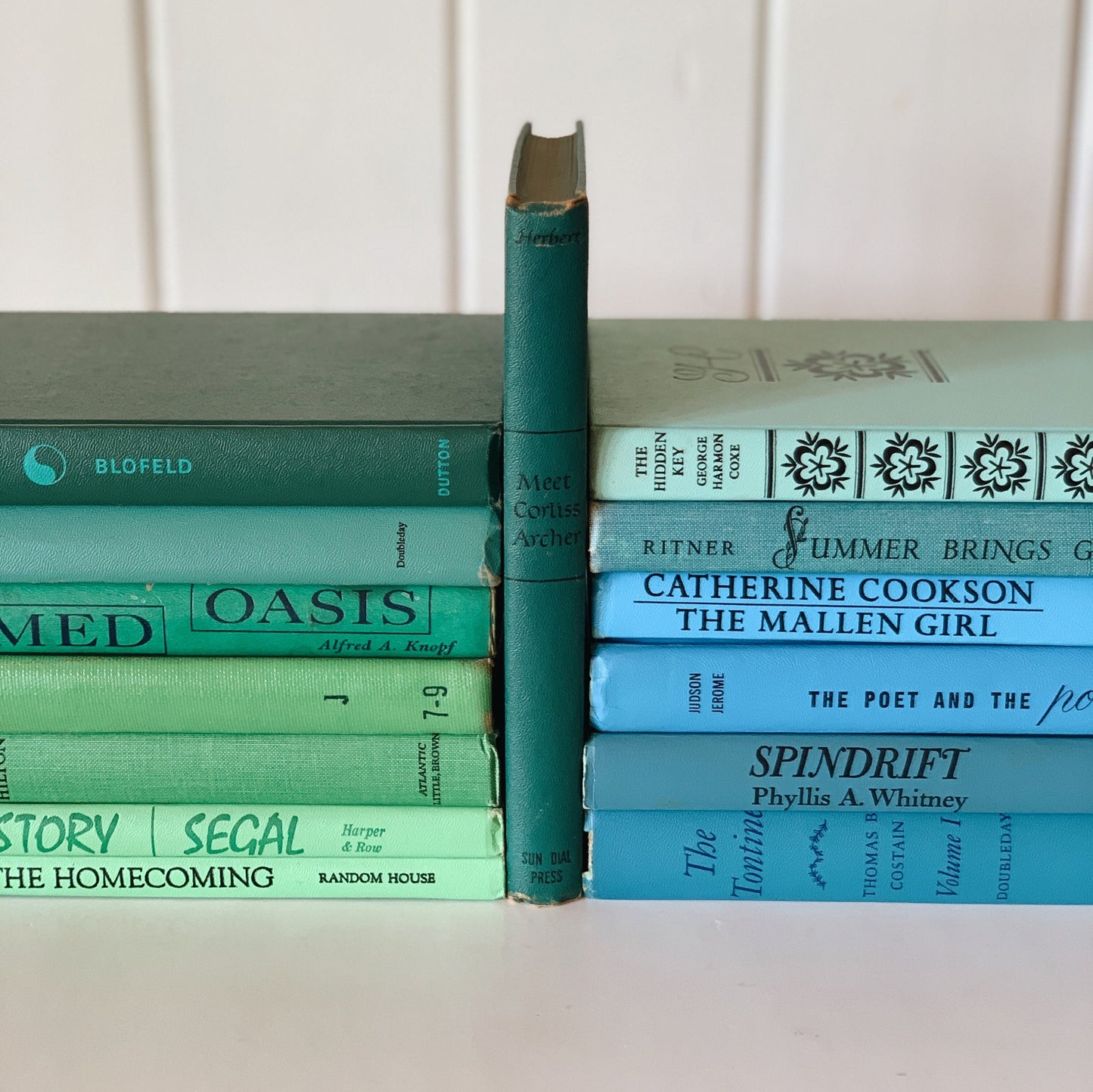 Vintage Blue and Green Retro Books for Decor, Vintage Book Set