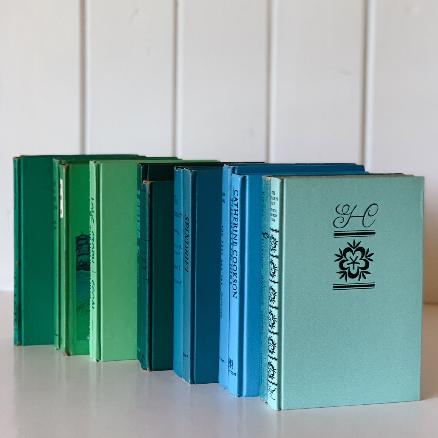 Vintage Blue and Green Retro Books for Decor, Vintage Book Set