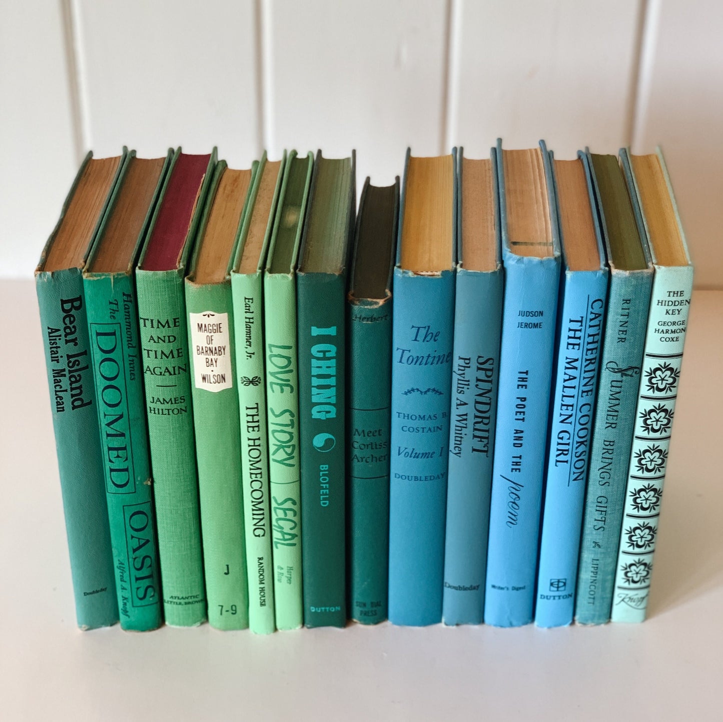 Vintage Blue and Green Retro Books for Decor, Vintage Book Set