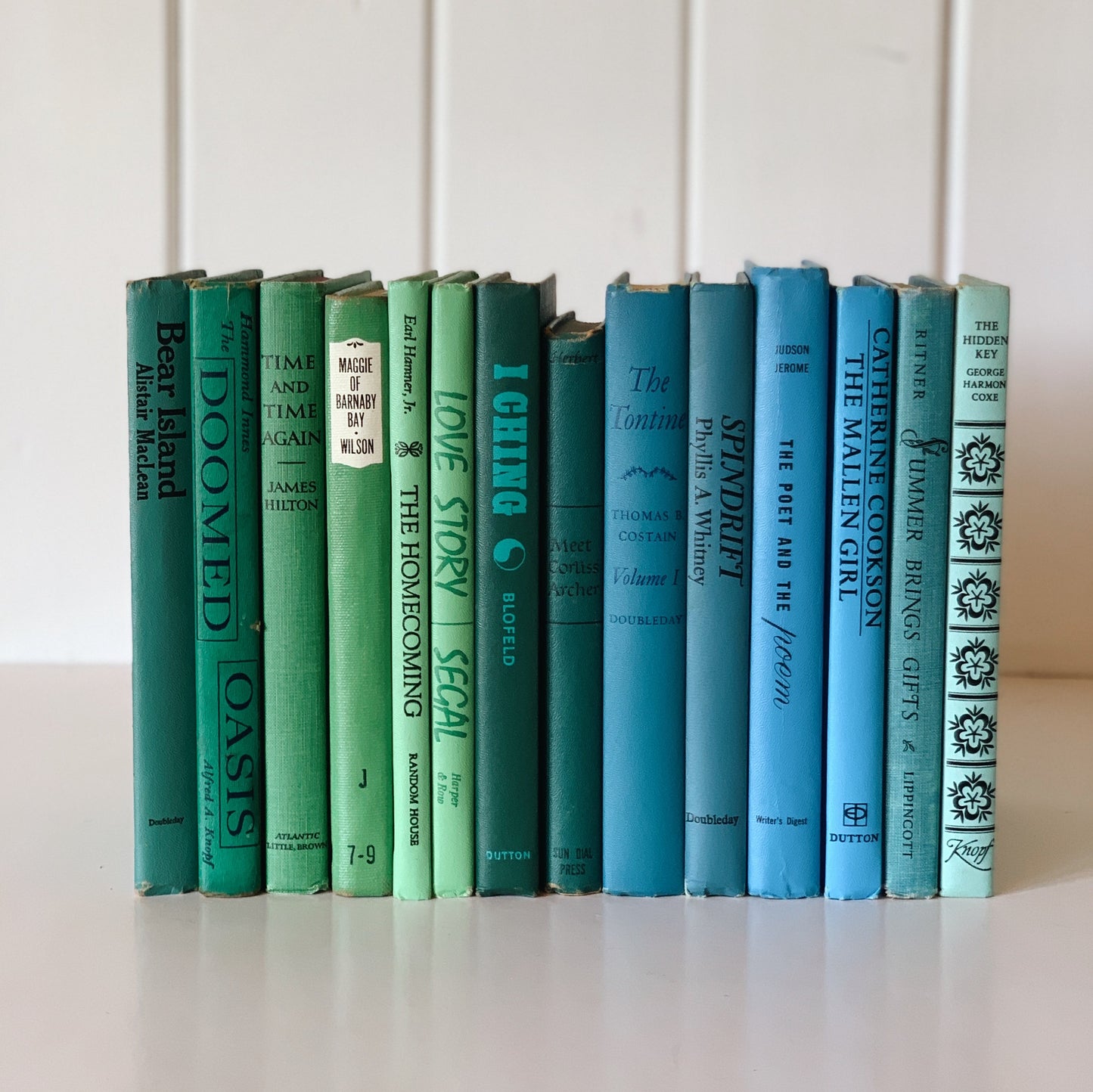 Vintage Blue and Green Retro Books for Decor, Vintage Book Set