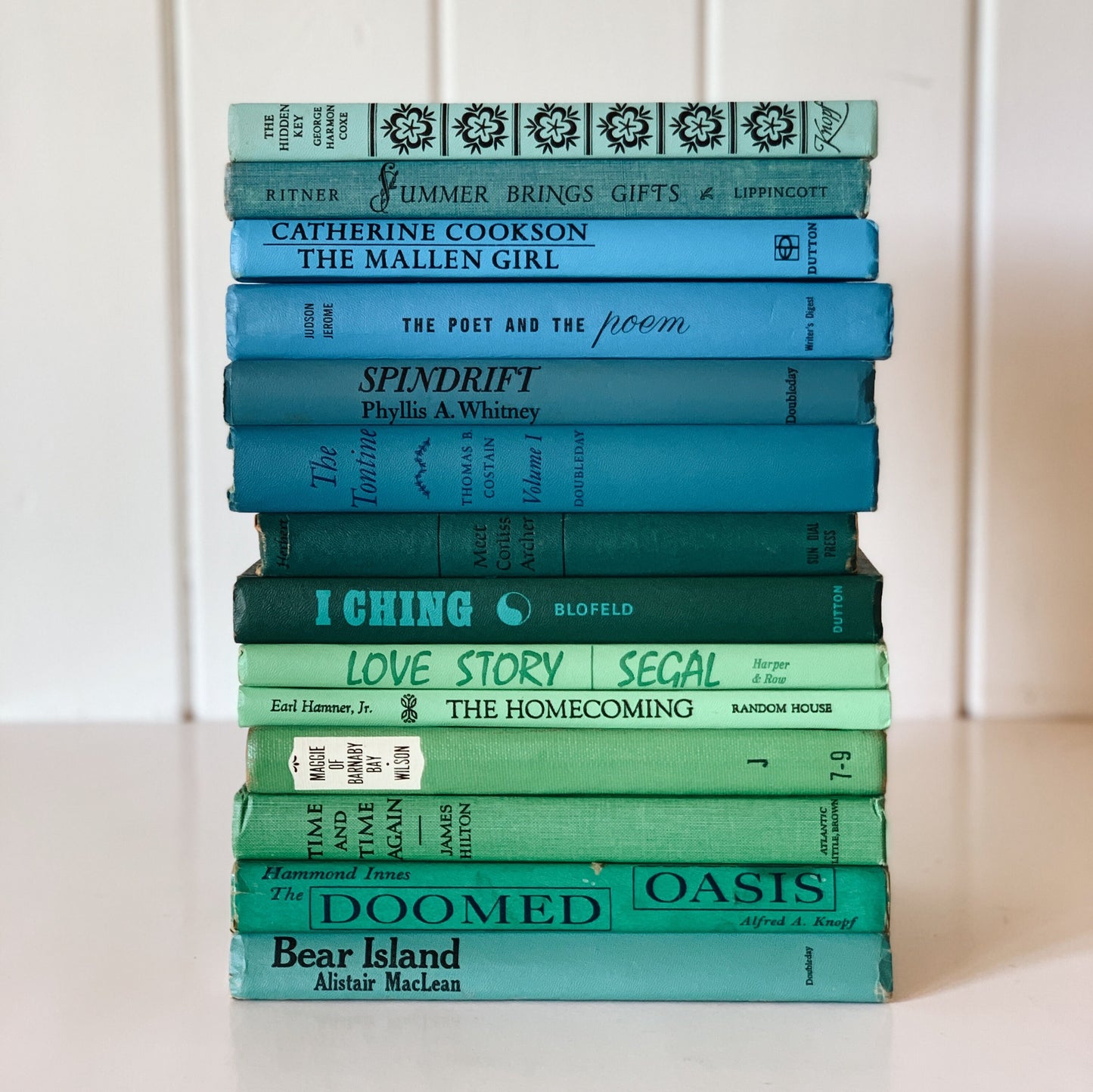 Vintage Blue and Green Retro Books for Decor, Vintage Book Set