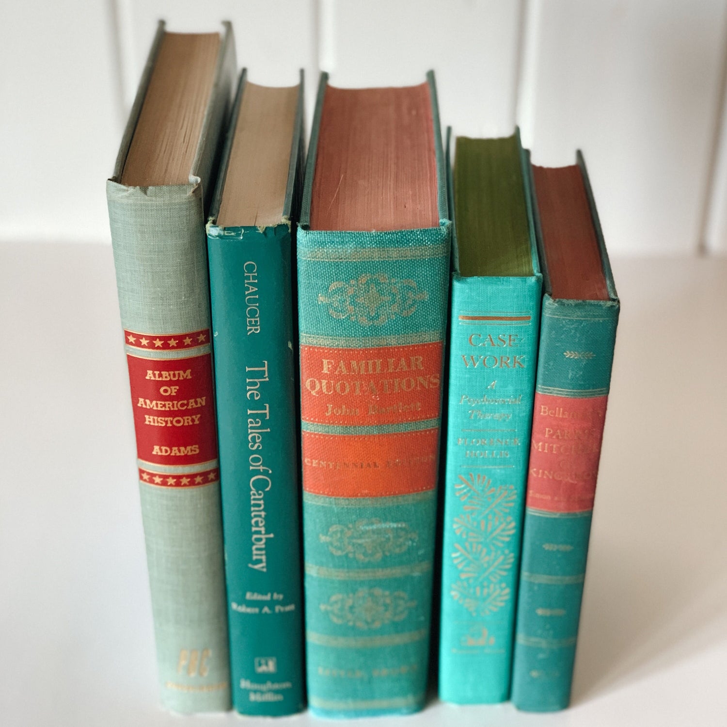 Vintage Teal Green Large Book Collection for Shelf Styling, Vintage Book Set