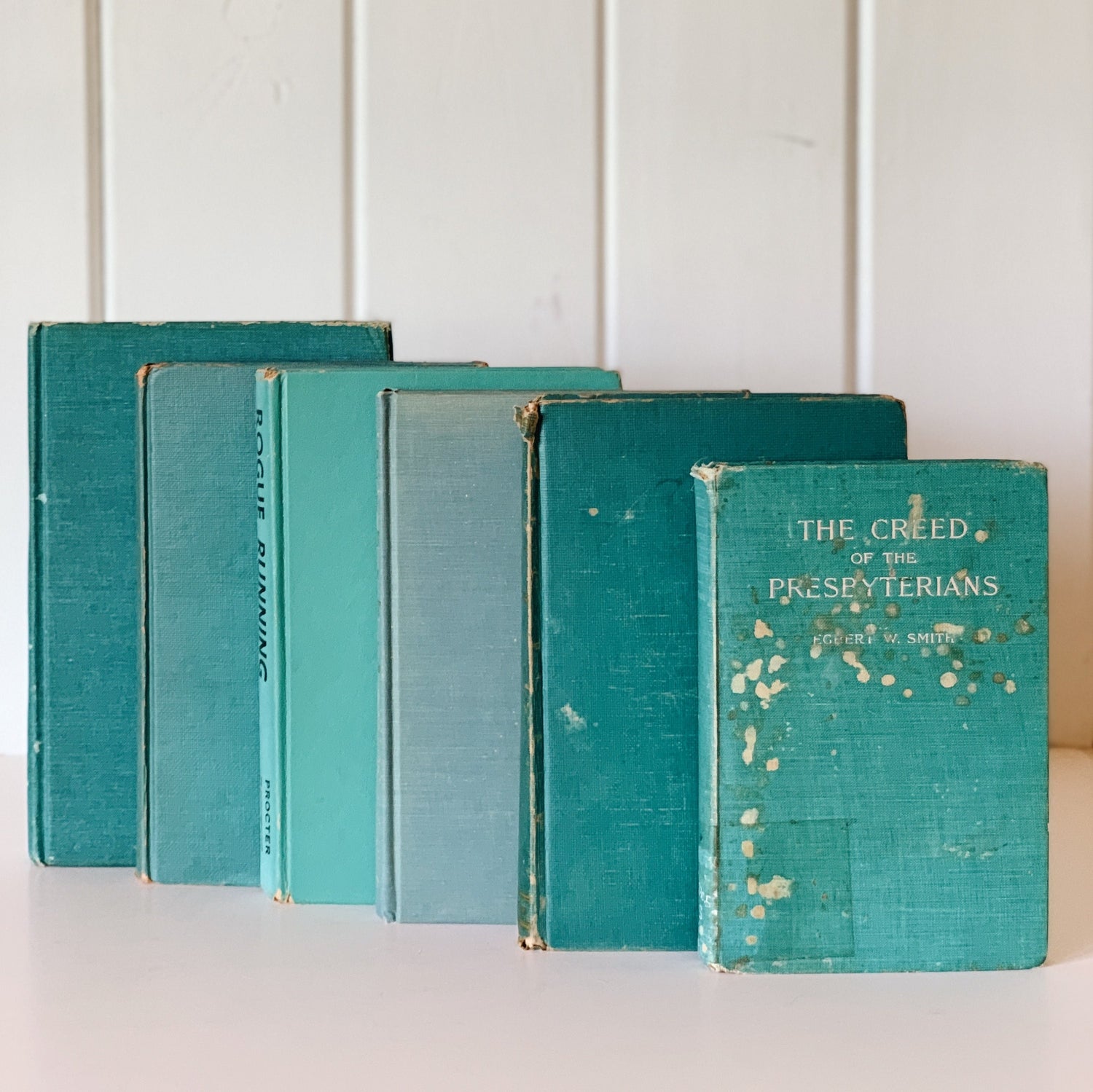 Shabby Chic Vintage Teal Green Book Bundle, Books by Color