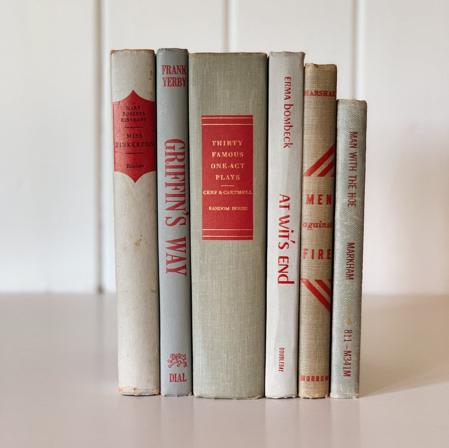 Bookshelf Decor, Decorative Books, Gray and Red Book Set, Mid-Century Modern