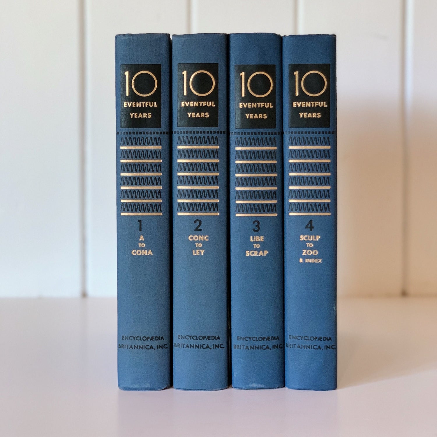 10 Eventful Years 1947 Reference Book Set on WWII, Vintage Oversized Blue Books