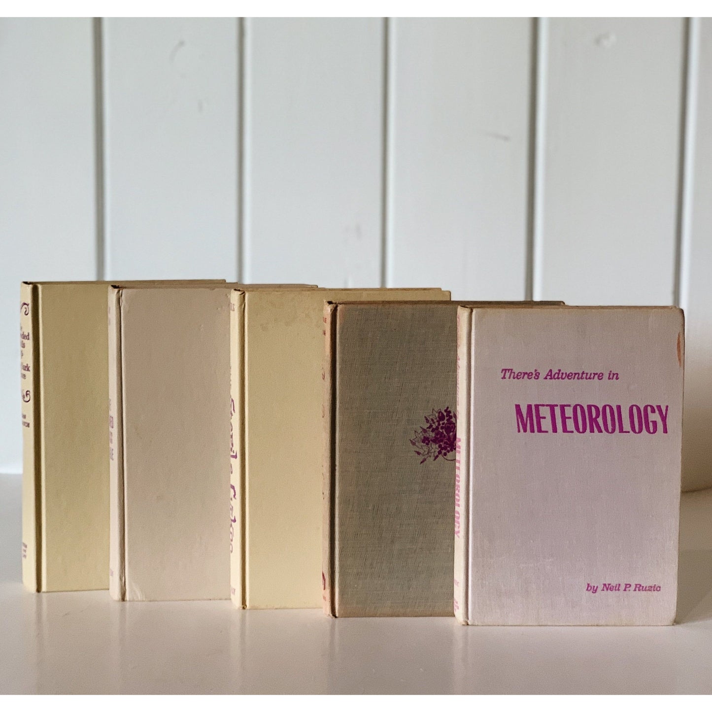 Purple Decorative Books, Vintage Book Set With Purple Lettering for Decor