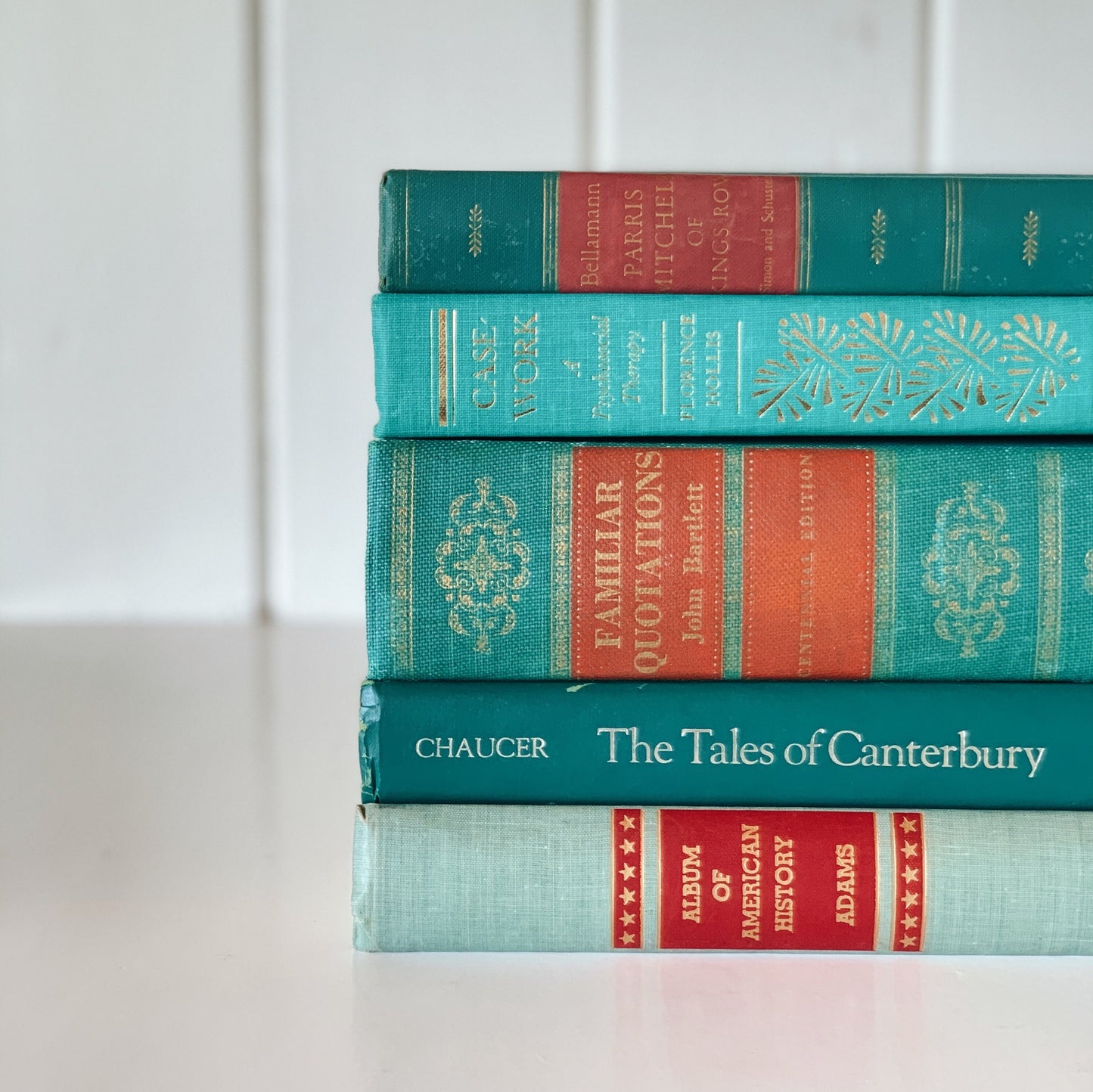 Vintage Teal Green Large Book Collection for Shelf Styling, Vintage Book Set