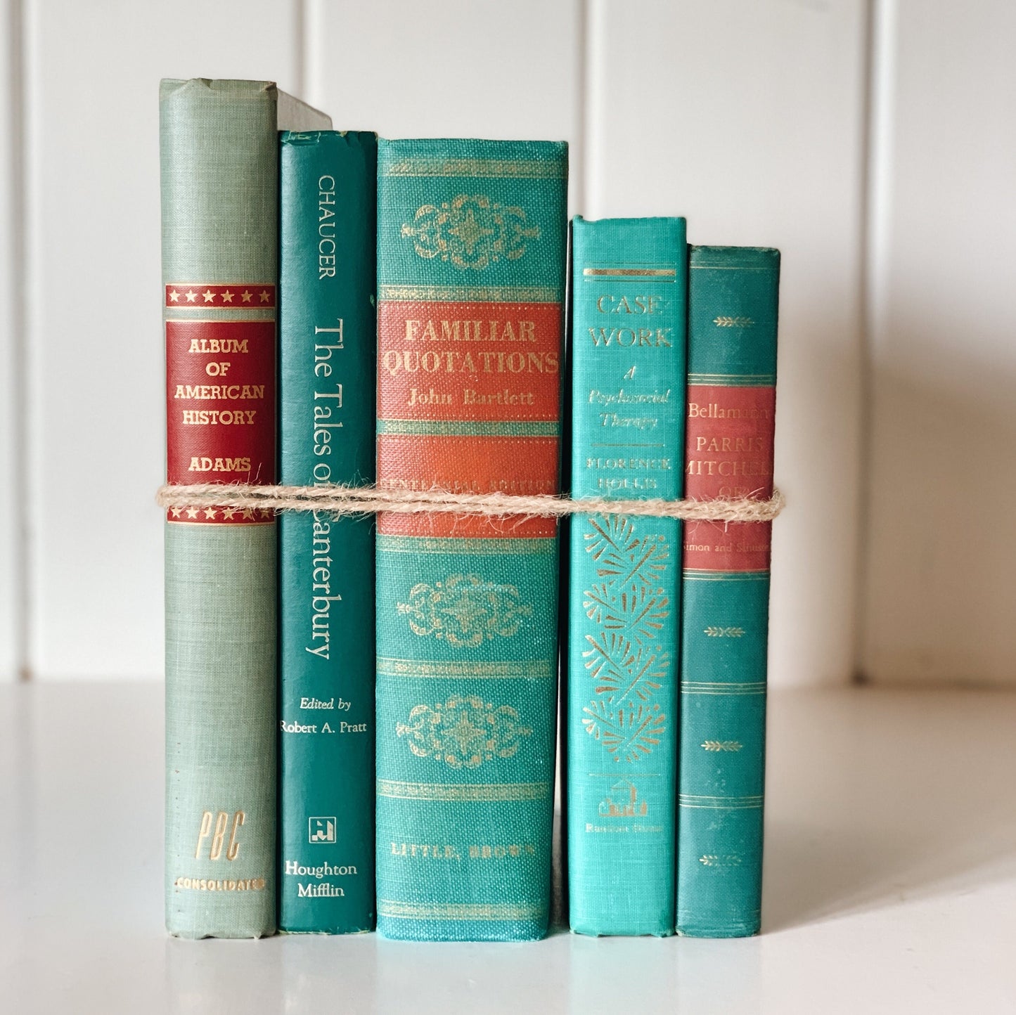 Vintage Teal Green Large Book Collection for Shelf Styling, Vintage Book Set