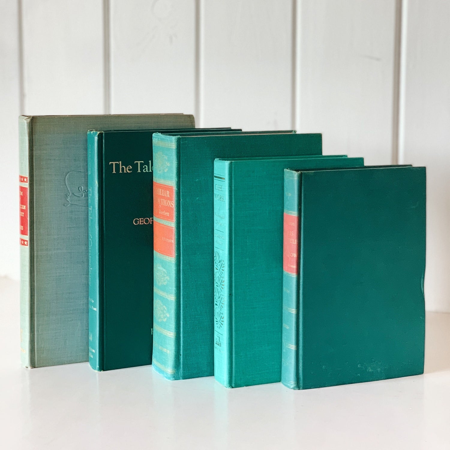 Vintage Teal Green Large Book Collection for Shelf Styling, Vintage Book Set