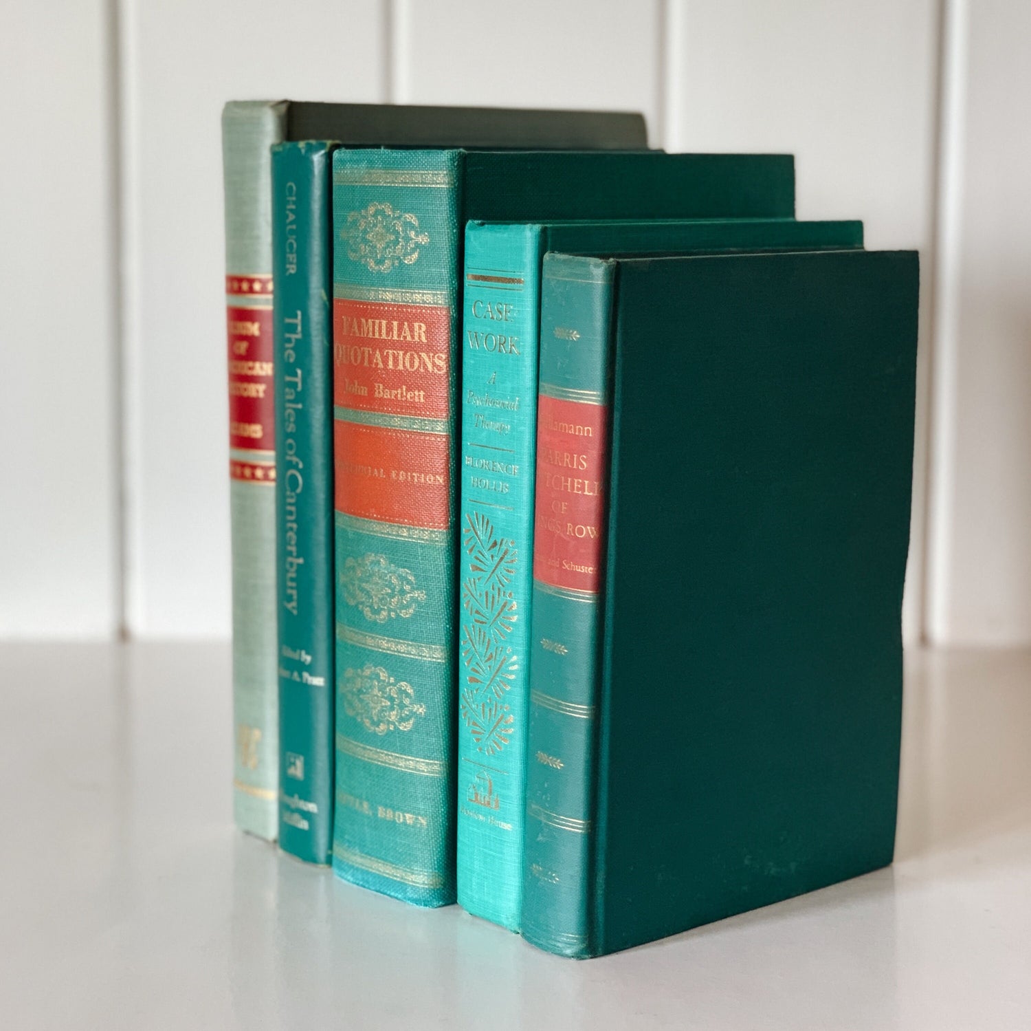 Vintage Teal Green Large Book Collection for Shelf Styling, Vintage Book Set