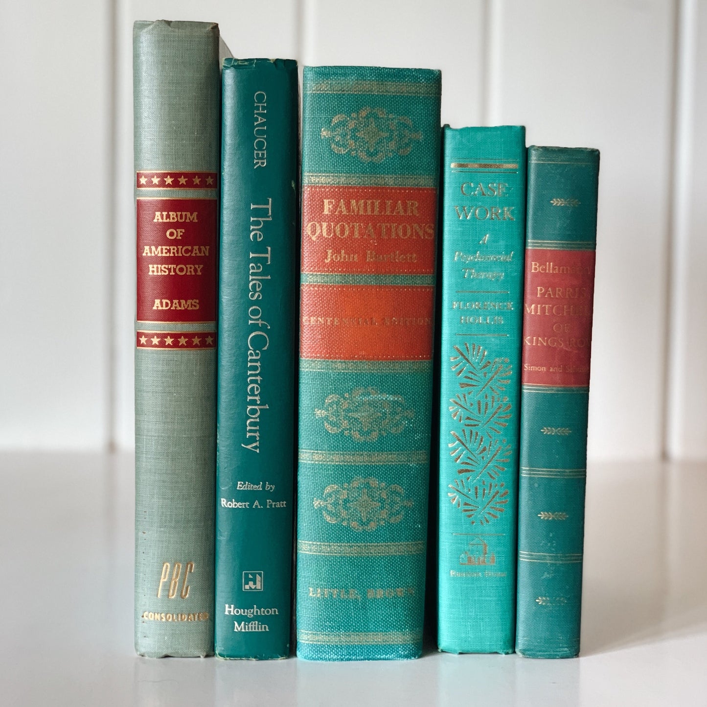 Vintage Teal Green Large Book Collection for Shelf Styling, Vintage Book Set