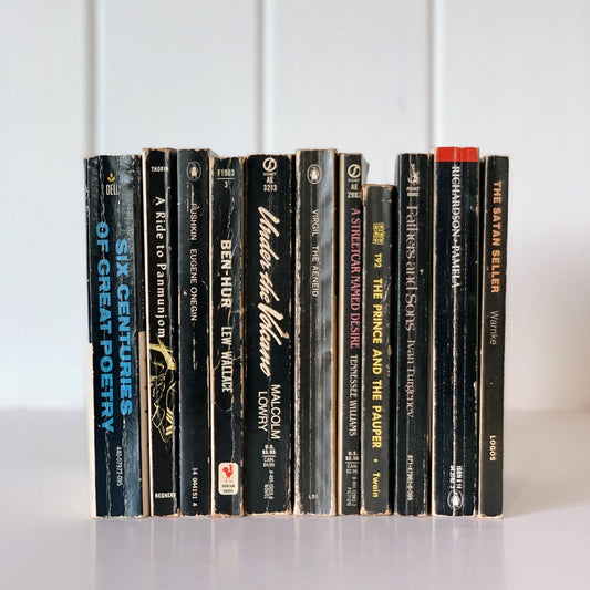 Vintage Black Paperback Books, Classic Literature, Instant Library, Black Books for Decor