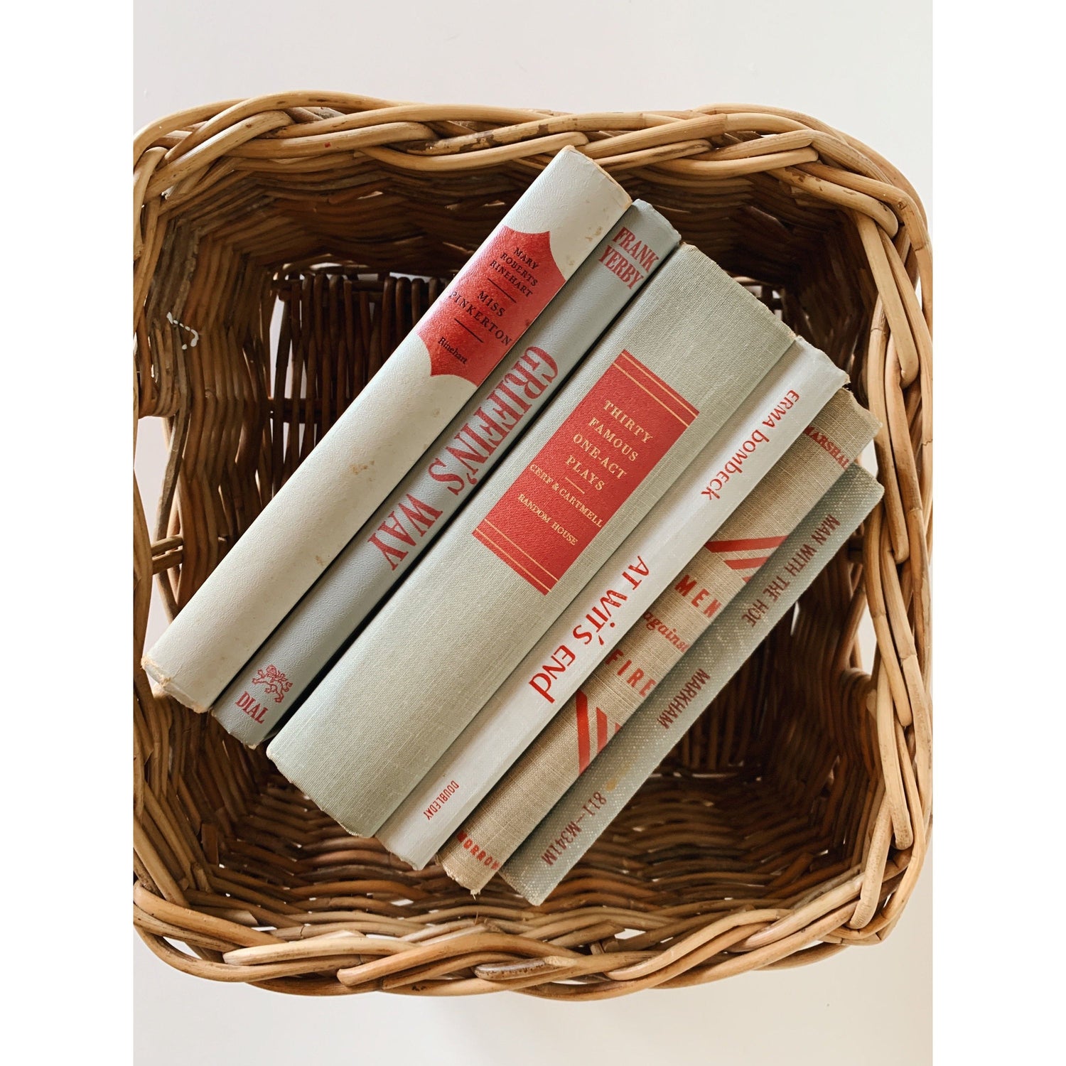 Bookshelf Decor, Decorative Books, Gray and Red Book Set, Mid-Century Modern