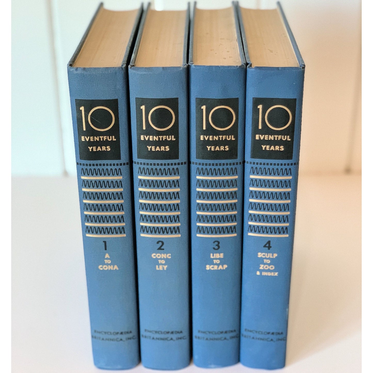 10 Eventful Years 1947 Reference Book Set on WWII, Vintage Oversized Blue Books