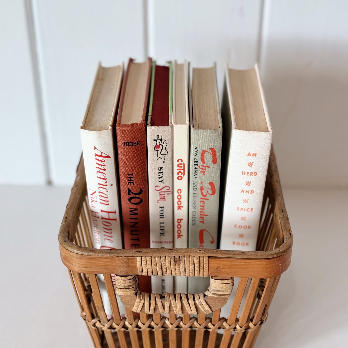 Retro Vintage Cookbook Set for Shelf Styling, Orange, Terra Cotta, White Book Set