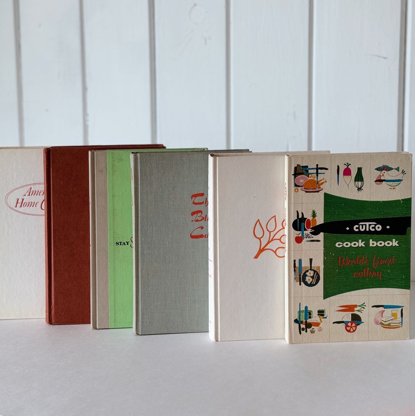 Retro Vintage Cookbook Set for Shelf Styling, Orange, Terra Cotta, White Book Set