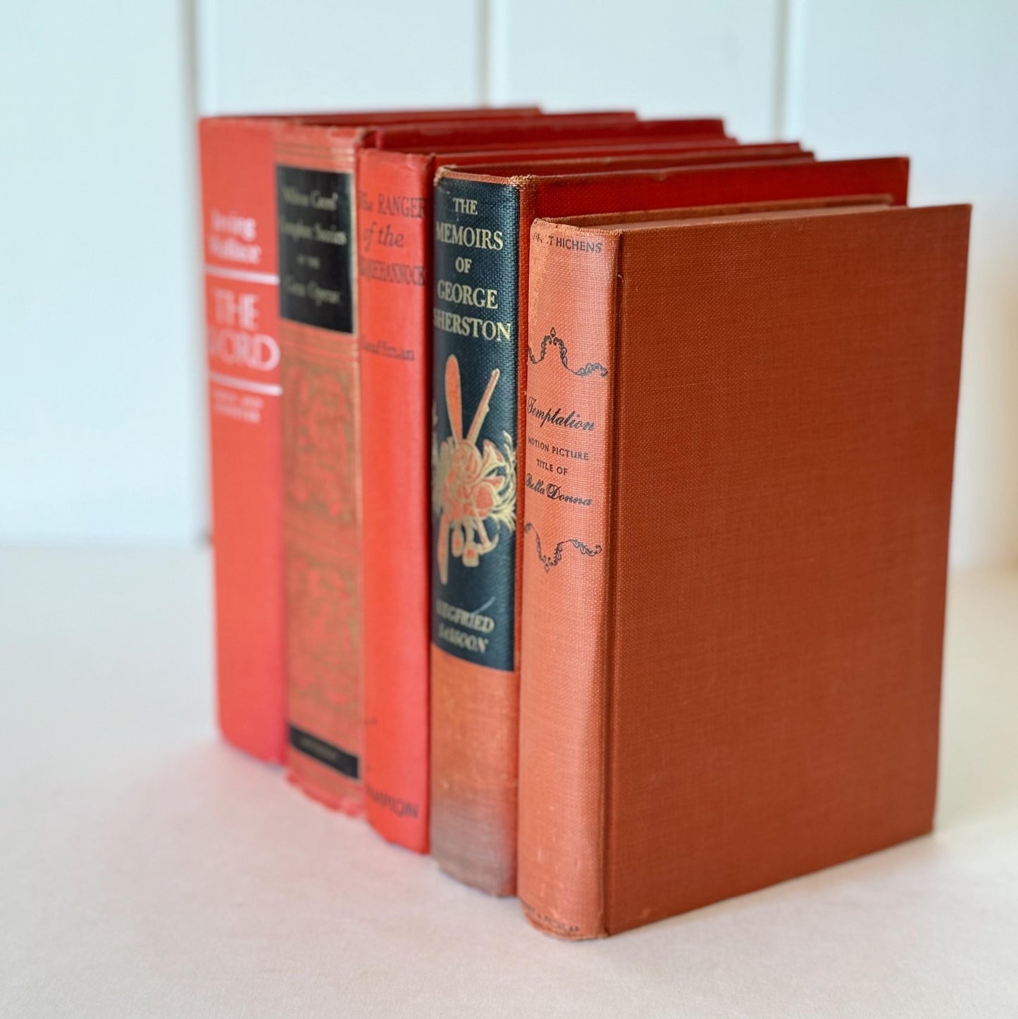 Vintage Mid-Century Modern Coral Red and Black Books for Shelf Styling