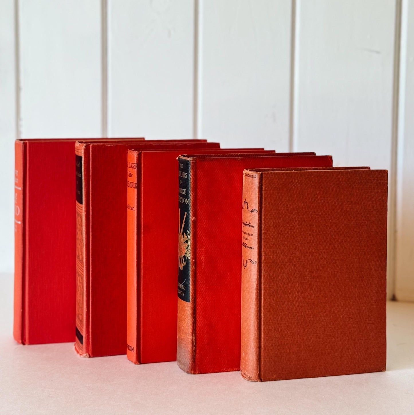 Vintage Mid-Century Modern Coral Red and Black Books for Shelf Styling