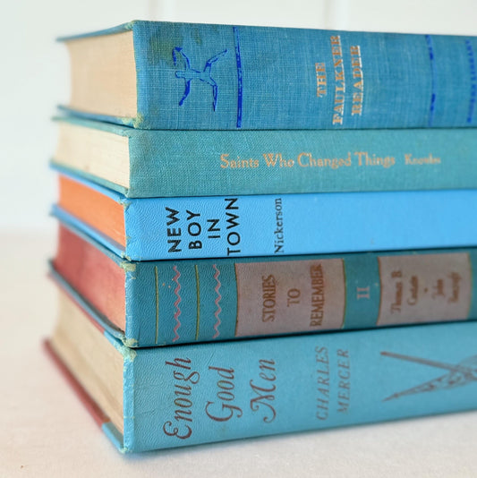 Blue Vintage Mid-Century Decorative Books for Shelf Styling