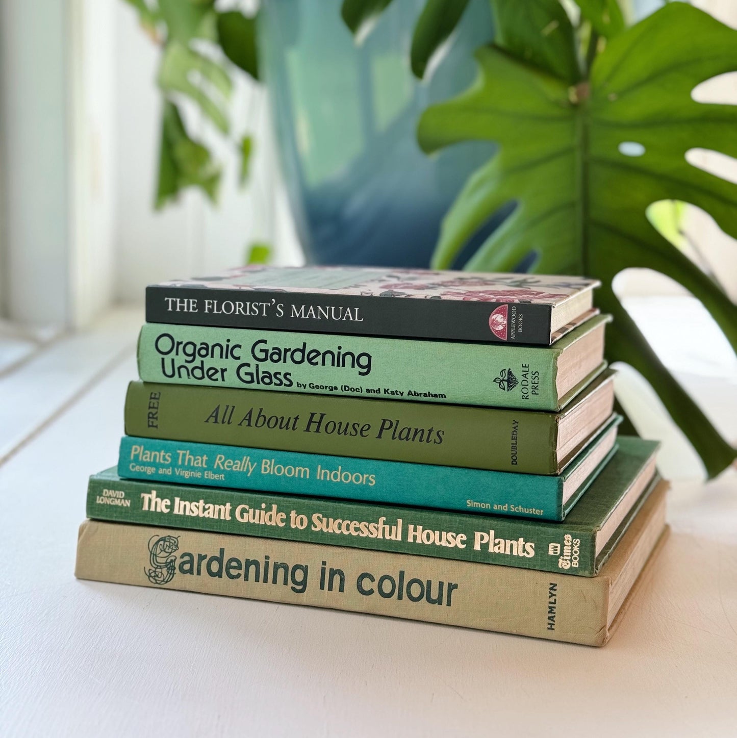 Vintage Green Garden and Houseplant Book Set, Large Book Set for Plant Lover