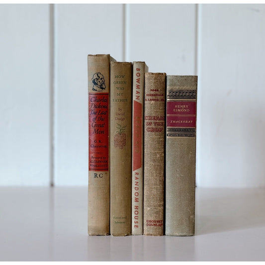 Vintage Decorative Beige and Red Book Cozy Neutral Book Bundle, Mid Century Modern