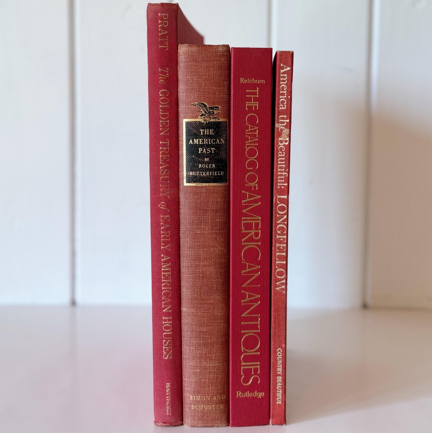 Vintage Red America Themed Coffee Table Books for Display, Books By Color, Vintage Book Set