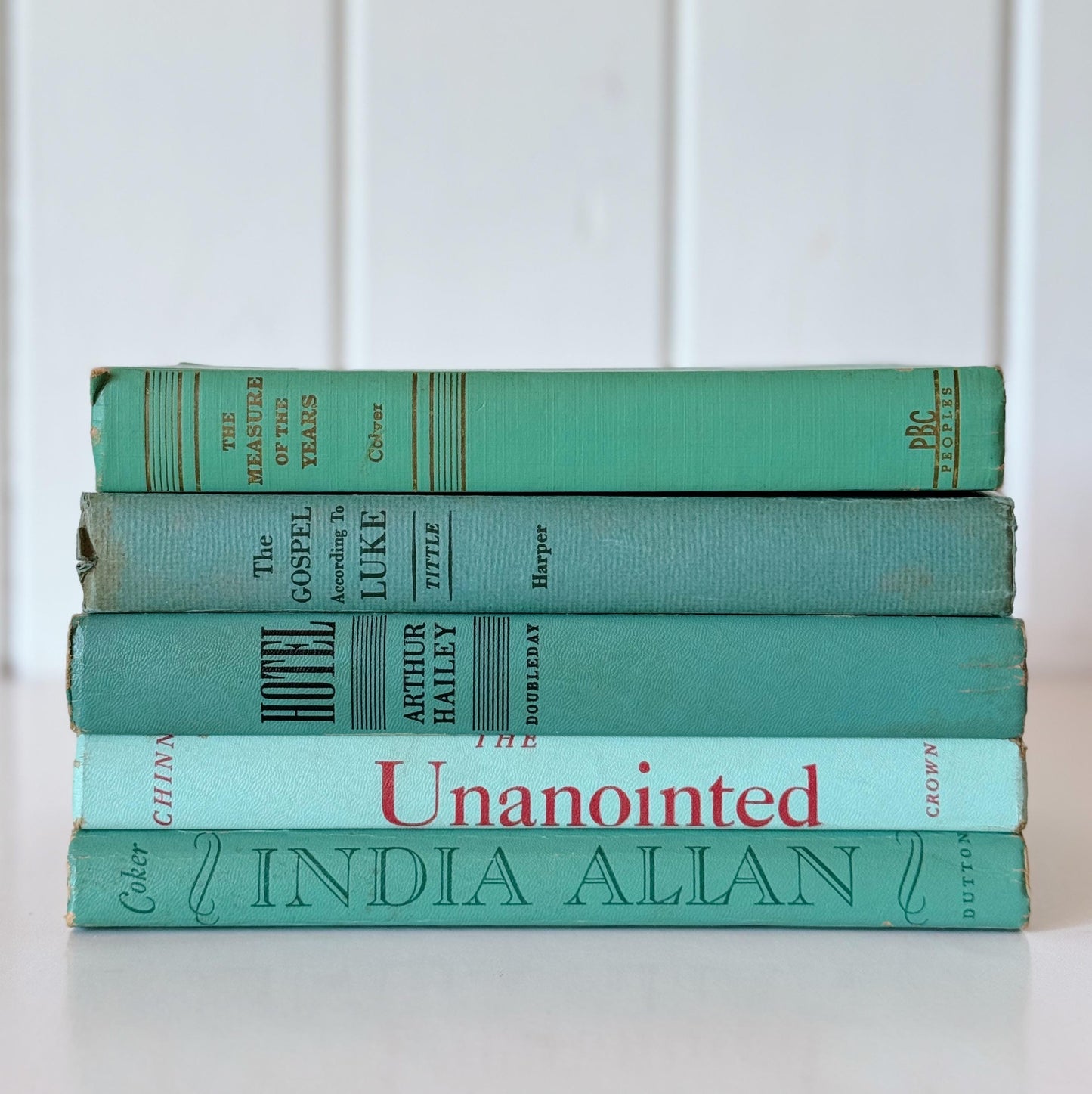 Vintage Teal Green Book Set for Bookshelf Decor, Retro Mint Green Book Set