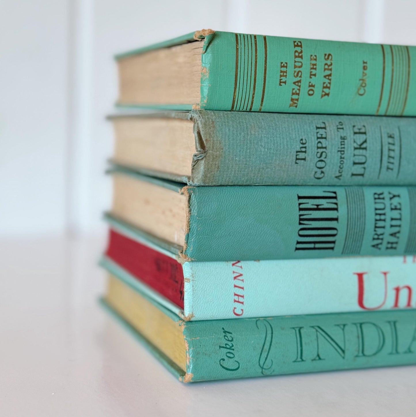 Vintage Teal Green Book Set for Bookshelf Decor, Retro Mint Green Book Set