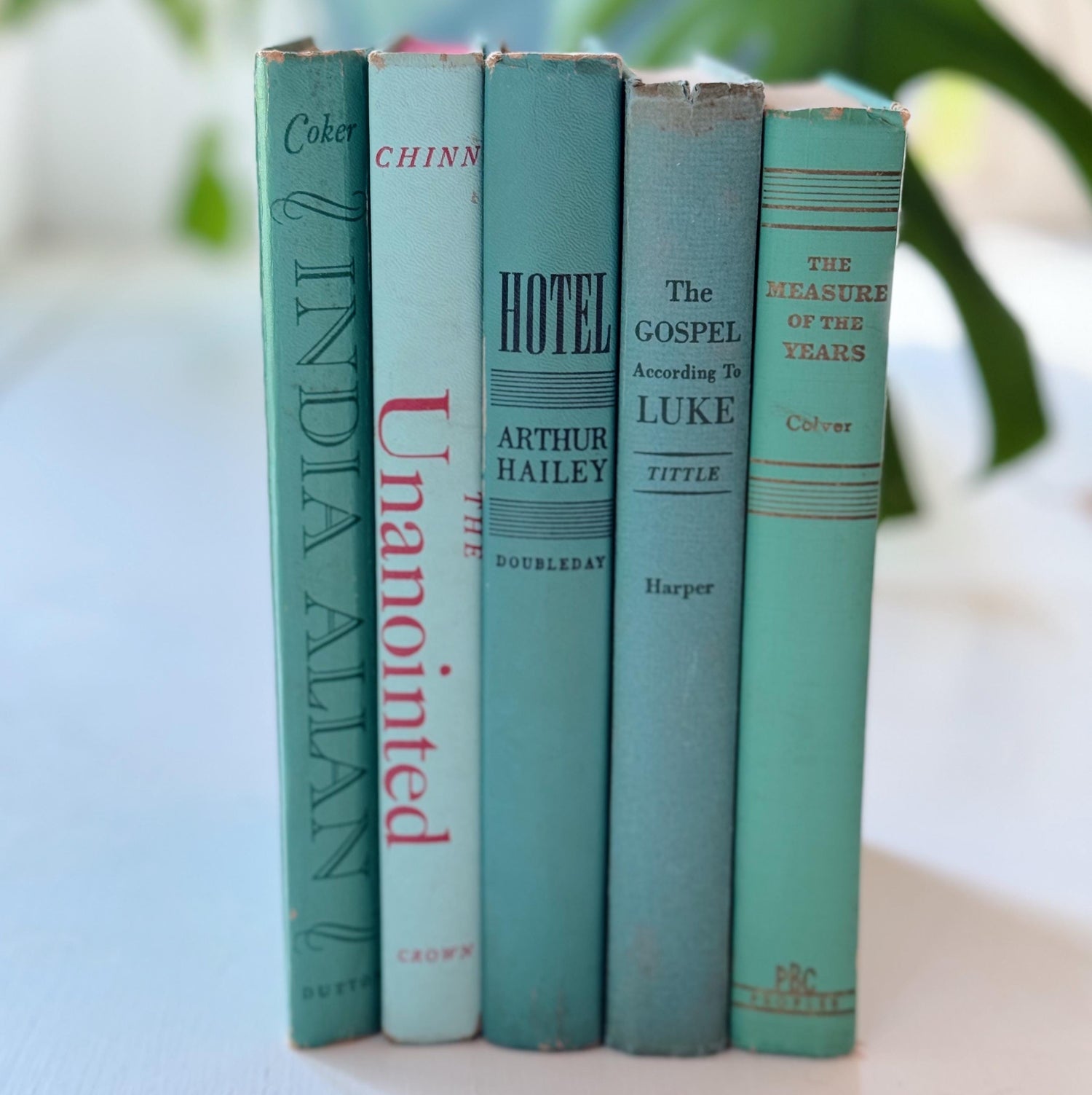 Vintage Teal Green Book Set for Bookshelf Decor, Retro Mint Green Book Set