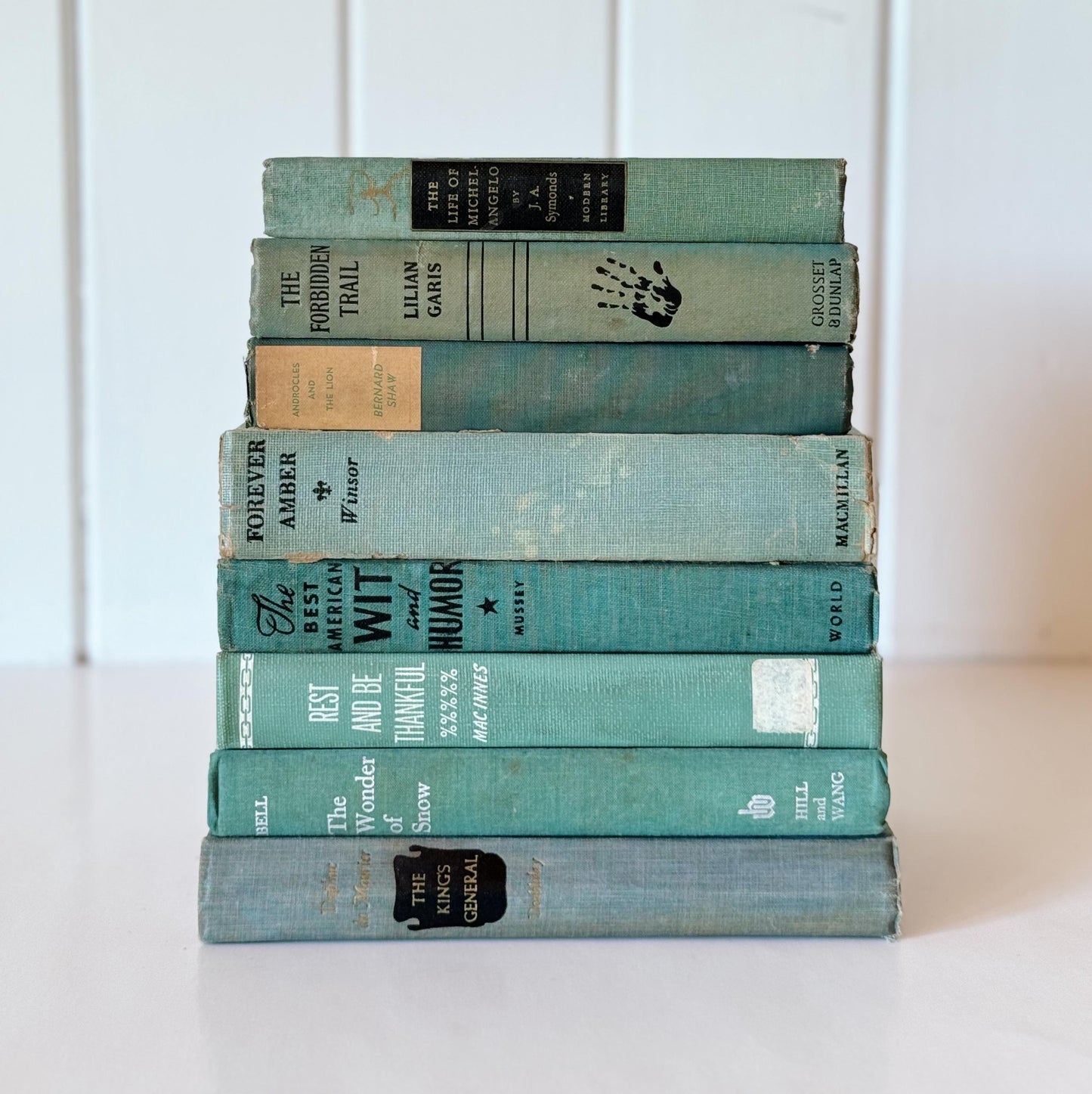 Vintage Teal Green and Sea Blue Shabby Chic Book Bundle, Books by Color, Handmade Decor