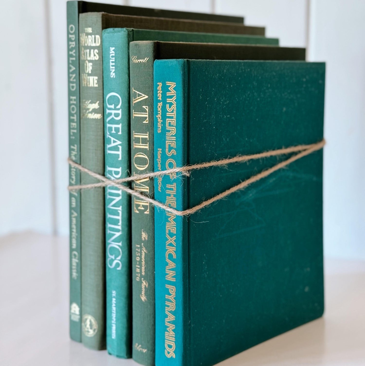 Vintage Green Coffee Table Book Set, Mixed Green Old Books For Decor