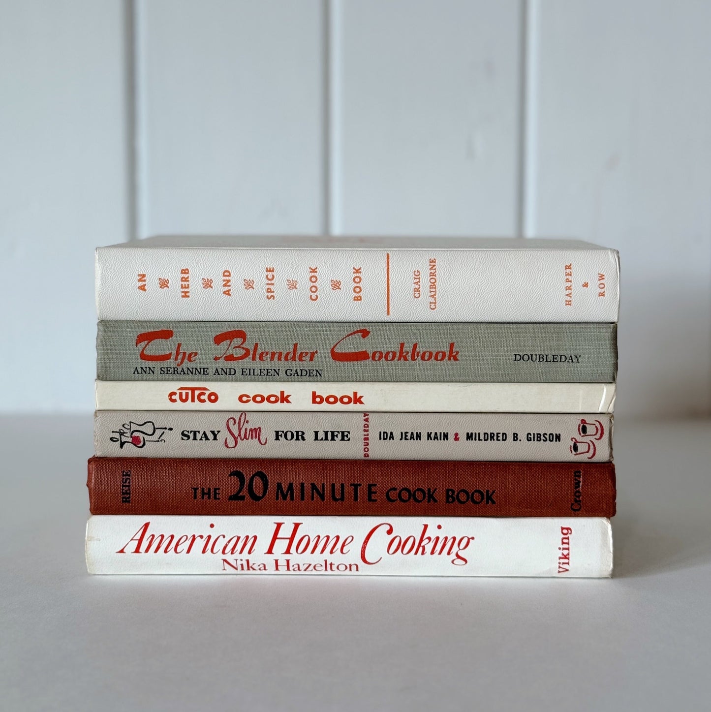 Retro Vintage Cookbook Set for Shelf Styling, Orange, Terra Cotta, White Book Set