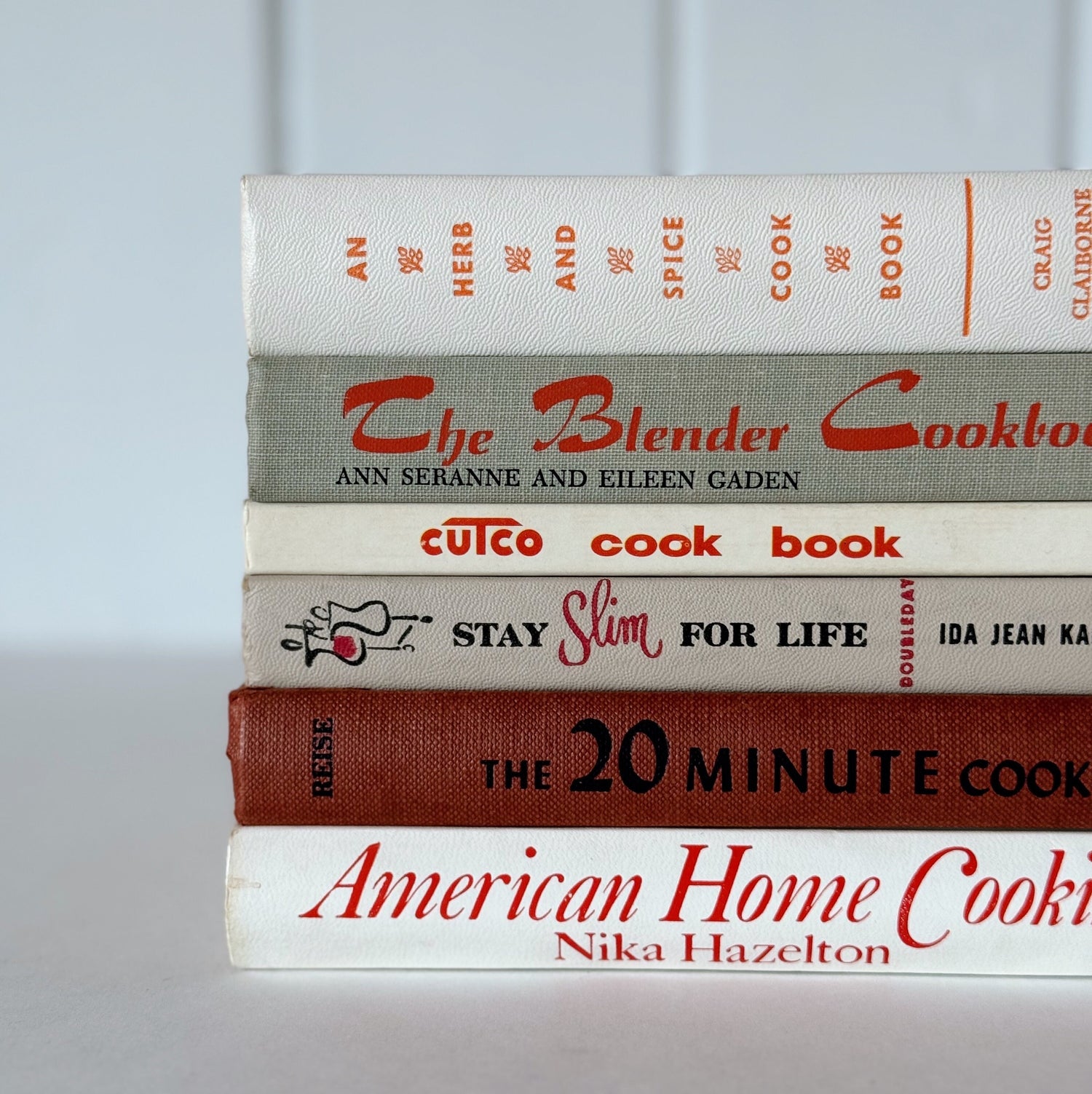 Retro Vintage Cookbook Set for Shelf Styling, Orange, Terra Cotta, White Book Set