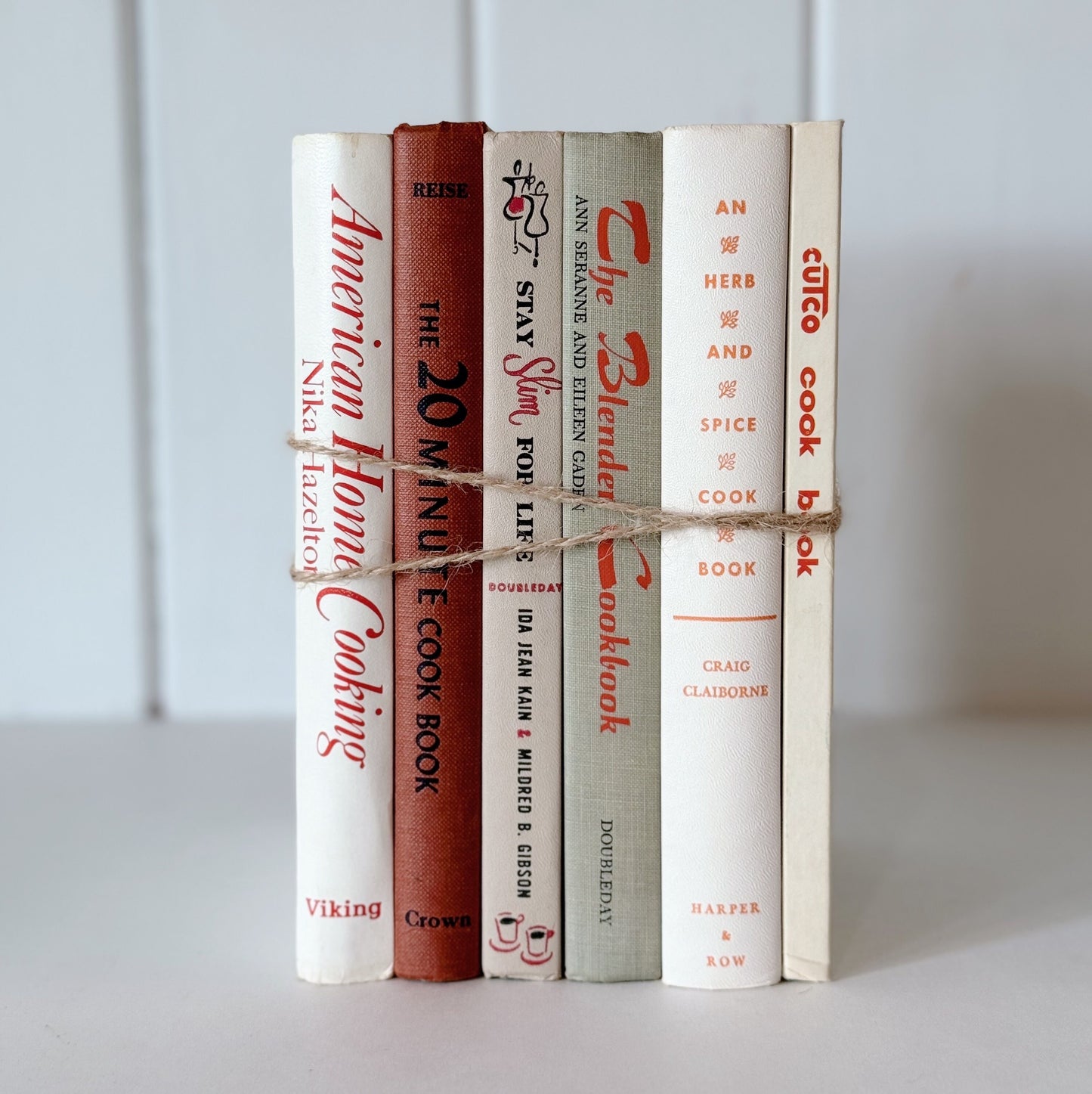 Retro Vintage Cookbook Set for Shelf Styling, Orange, Terra Cotta, White Book Set