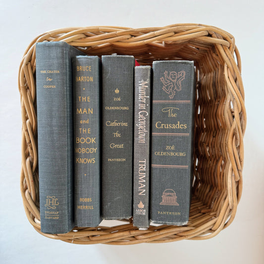 Gray Decorative Vintage Books, Old Books for Shelf Styling, Masculine Home Office Books By Color